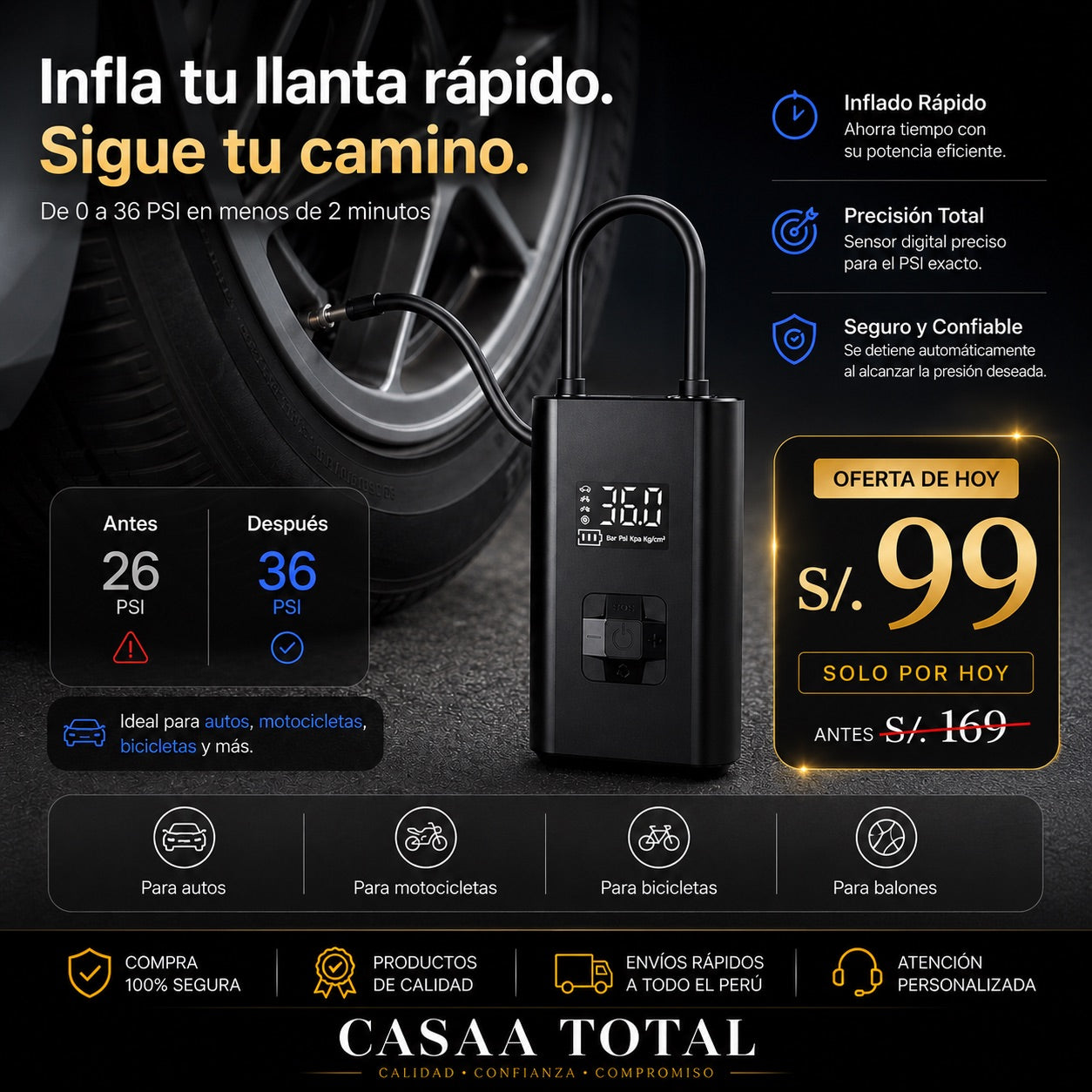 INFLADOR PORTATIL 150 PSI | Ultra Potente!